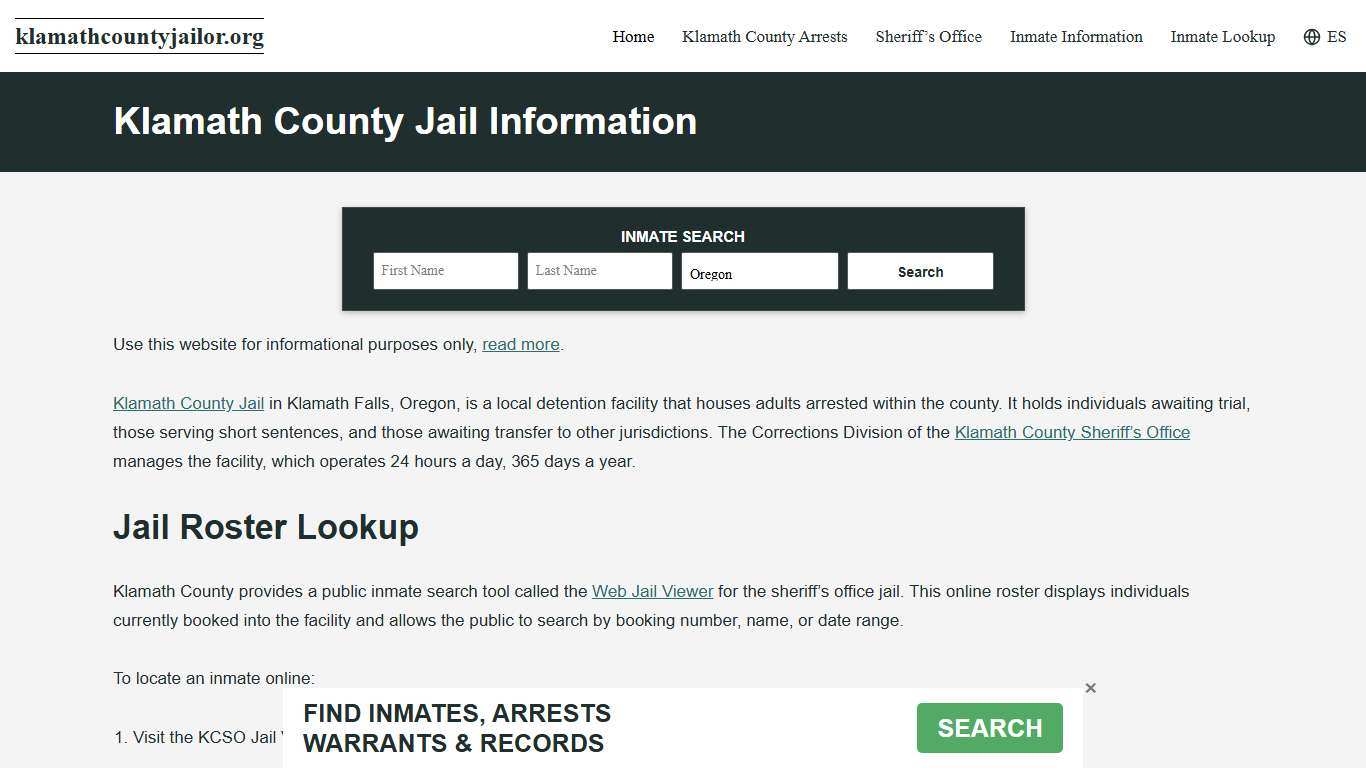 Klamath County, OR Jail Roster, Inmate Info